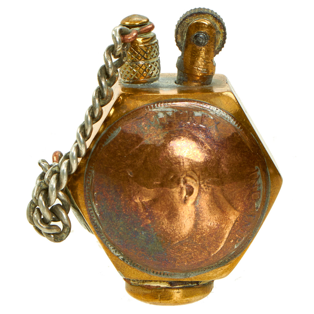 Original French WWI Hexagonal Trench Art Lighter made from Napoleon III Coins Original Items