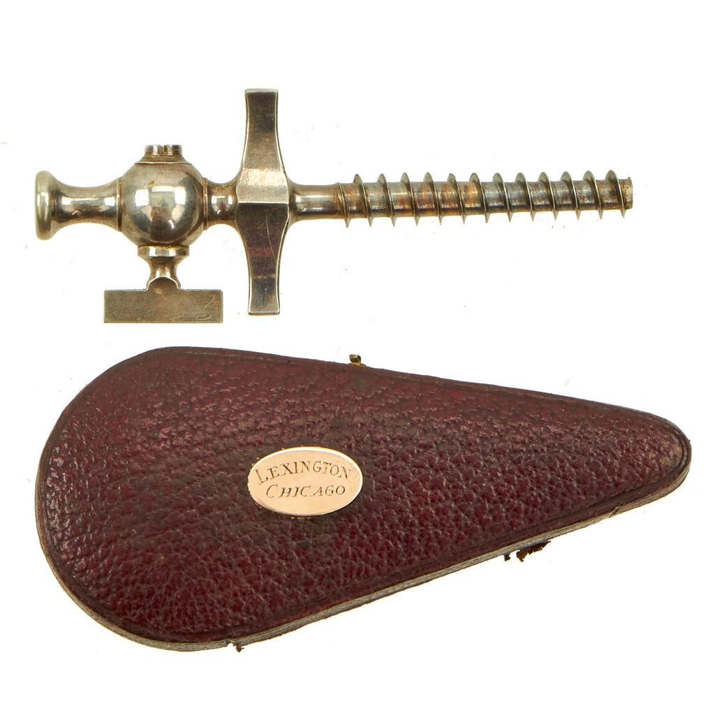 Original U.S. Champagne Corkscrew Tap in Leather Case marked to the Lexington Hotel in Chicago where Al Capone Lived - Circa 1925 Original Items