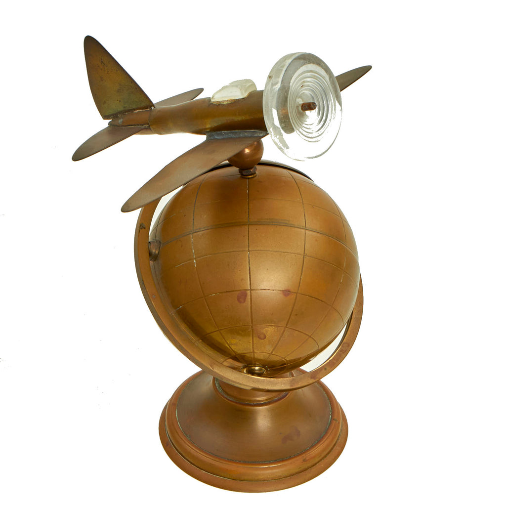 Original U.S. WWII Trench Art Airplane / Globe Desktop Cigarette Box Original Items