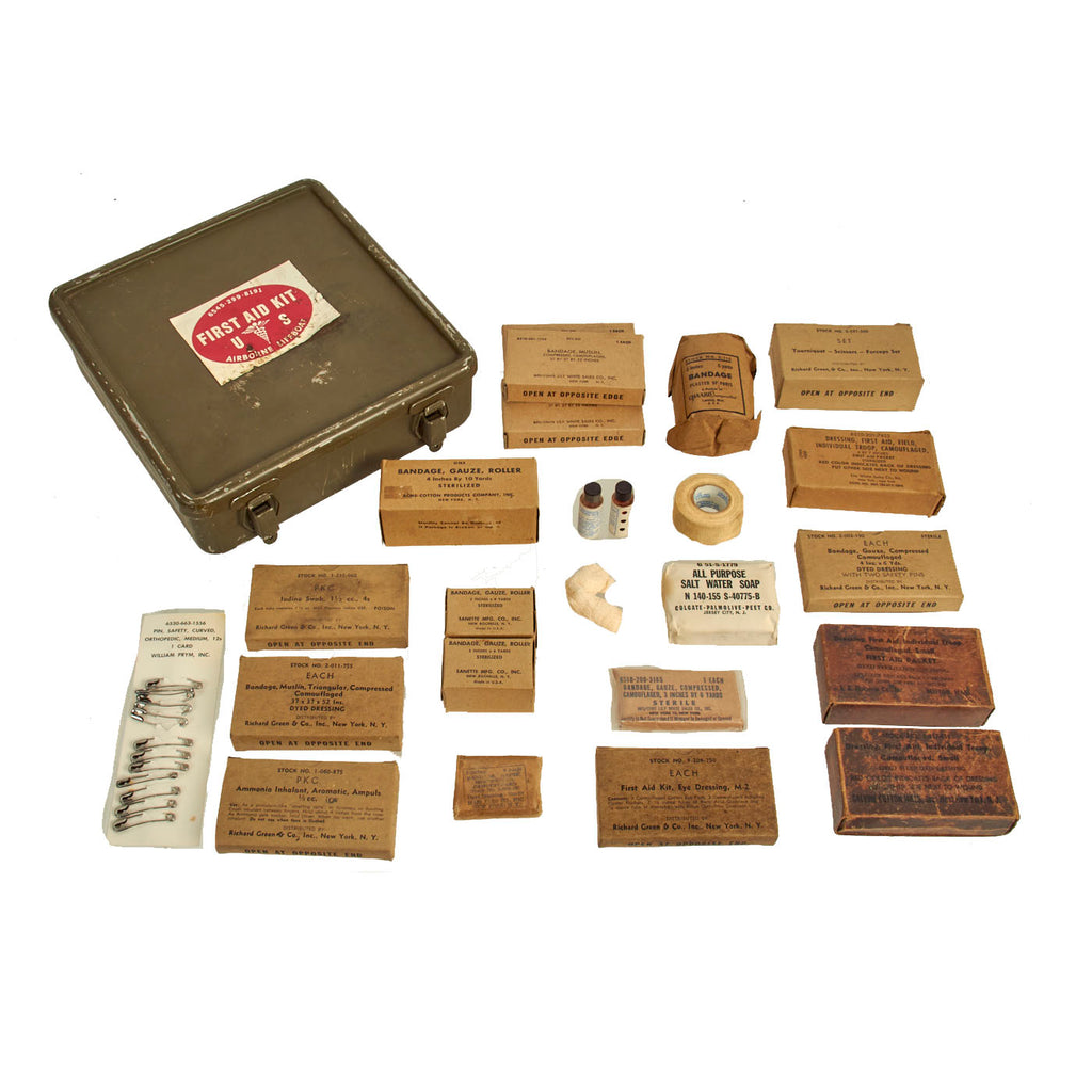 Original U.S. WWII US Airborne A-1 Powered Lifeboat First Aid Kit - Full of Original Contents Original Items