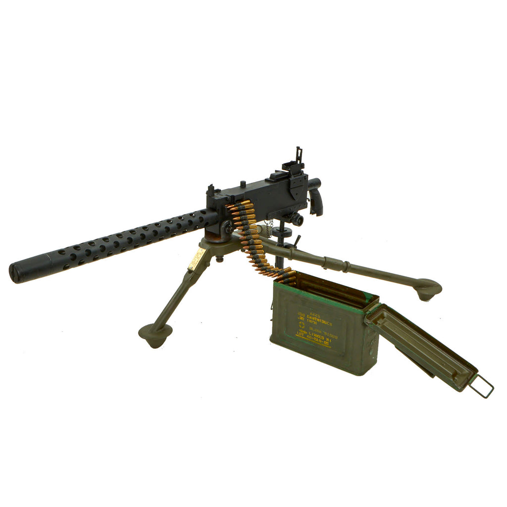 Original U.S. WWII Browning .30 Caliber M1919A4 Display Machine Gun with Tripod, Can and Inert Ammo Original Items
