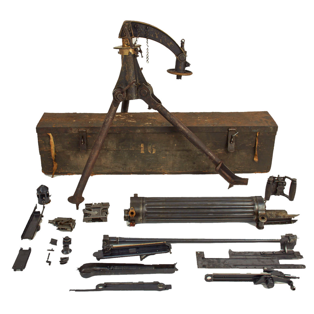 Original Nepalese Contract Vickers Machine Gun Parts Set with Colt Tripod and Transit Chest - Serial Number 16 Original Items