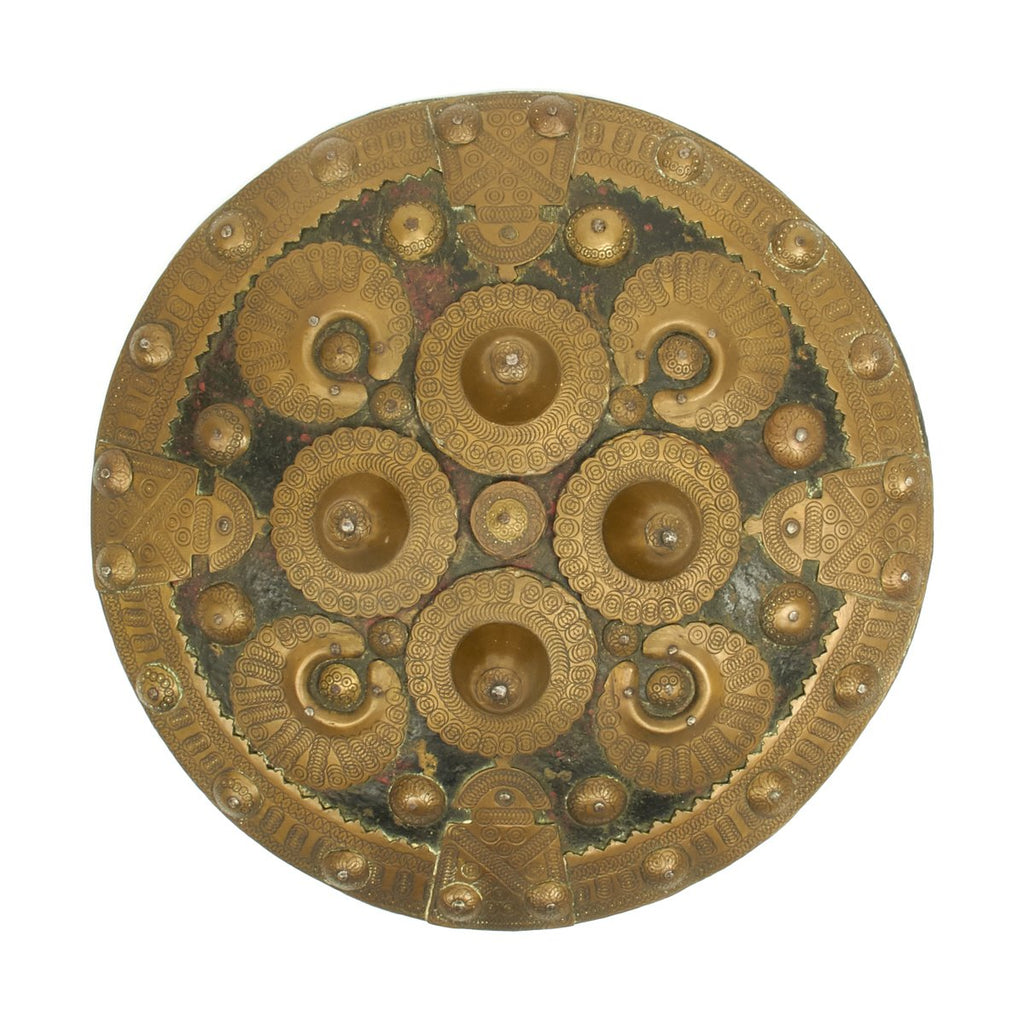Original Victorian Era Indo-Persian Rhinoceros Hide Dhal Shield with Brass Ornamentation Original Items
