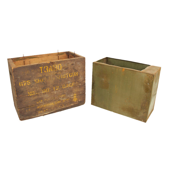 Original WWII U.S. Army Wooden Shotgun T3ABD 12 Gauge No.00 Buckshot M1917 Ammunition Crate with Liner - Dated 1944 Original Items