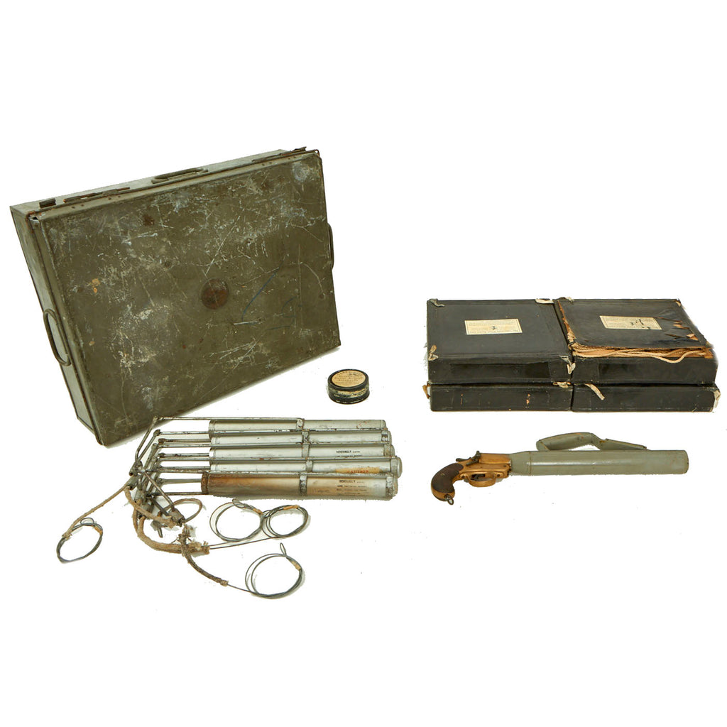 Original British Pre-WWII Schermuly Pistol Rocket Apparatus Rescue Line Thrower Set in Case - Serial No 12620 Original Items