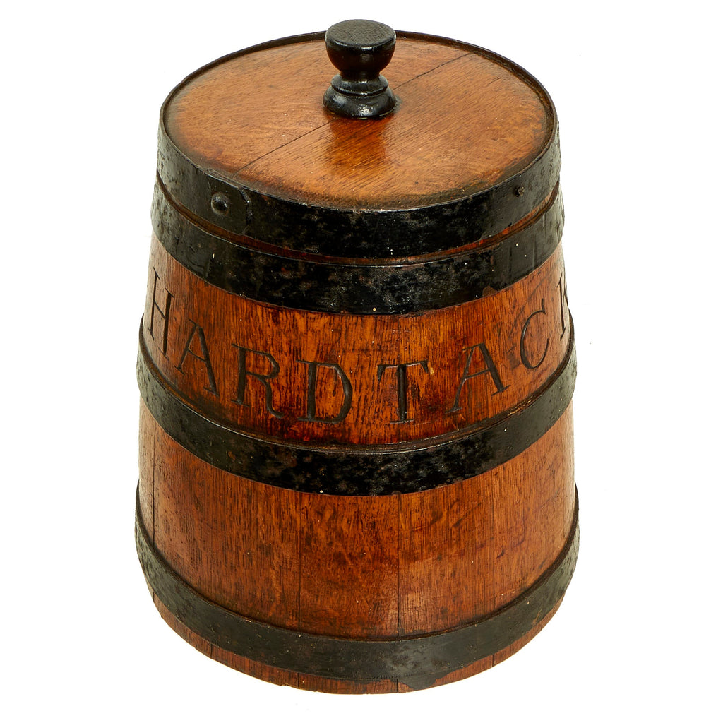 Original British Napoleonic Royal Navy Wooden Lidded Keg with Carved “HARDTACK” Marking - Board of Ordnance Marked Original Items