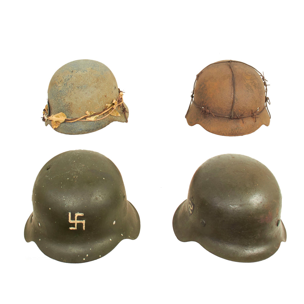 Original German WWII Relic M40 and M42 Stahlhelm Helmet Lot - 4 Helmets Original Items