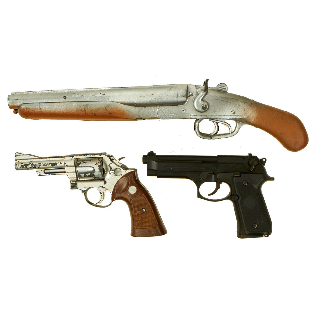 Original Hollywood Film Steel, Plastic and Rubber Prop Pistols from Ellis Props & Graphics as well as MGC and Maraushin - Beretta 92, .357 and Sawed Off Shotgun - 3 Items Original Items