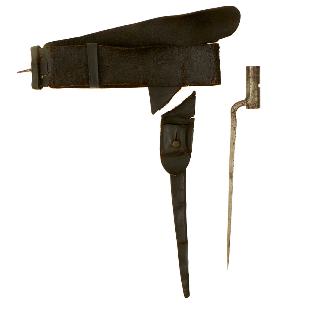 Original U.S. Revolutionary War Early Colonial Blacksmith Made Socket Bayonet With Scabbard, Frog and Belt Original Items