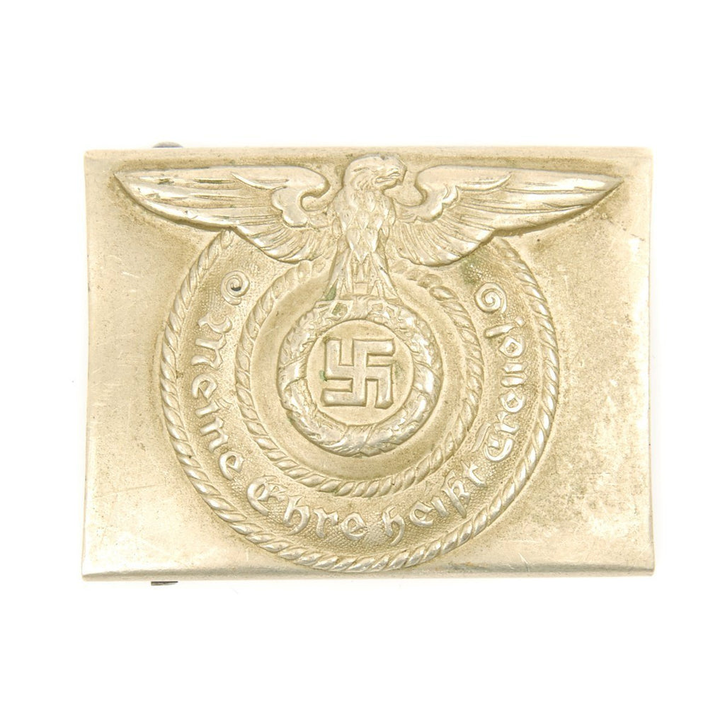 Original German WWII Pre-War Nickel SS EM/NCO Belt Buckle - Overhoff & Cie Original Items