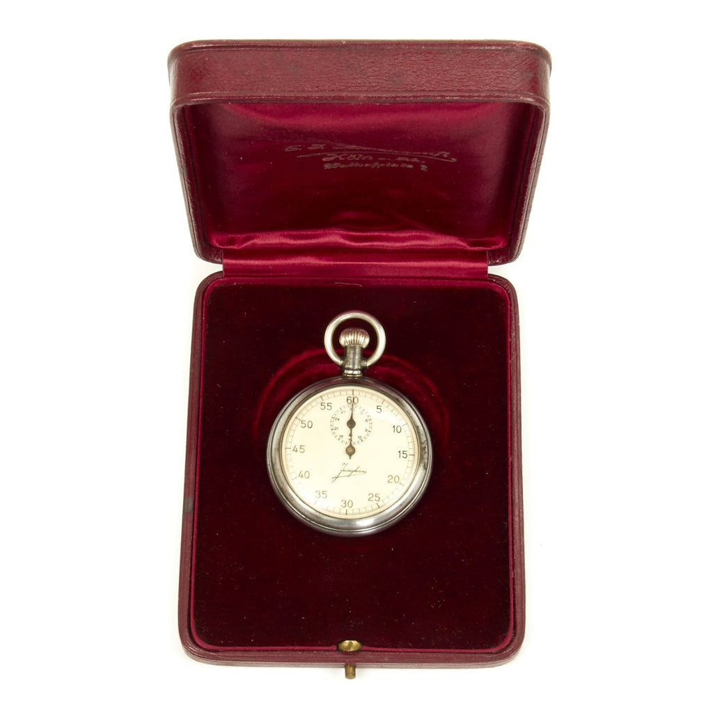 Original German WWII Luftwaffe Flight School Breslau-Gandau Marked Stop Watch by Junghans with Case - Fully Functional Original Items