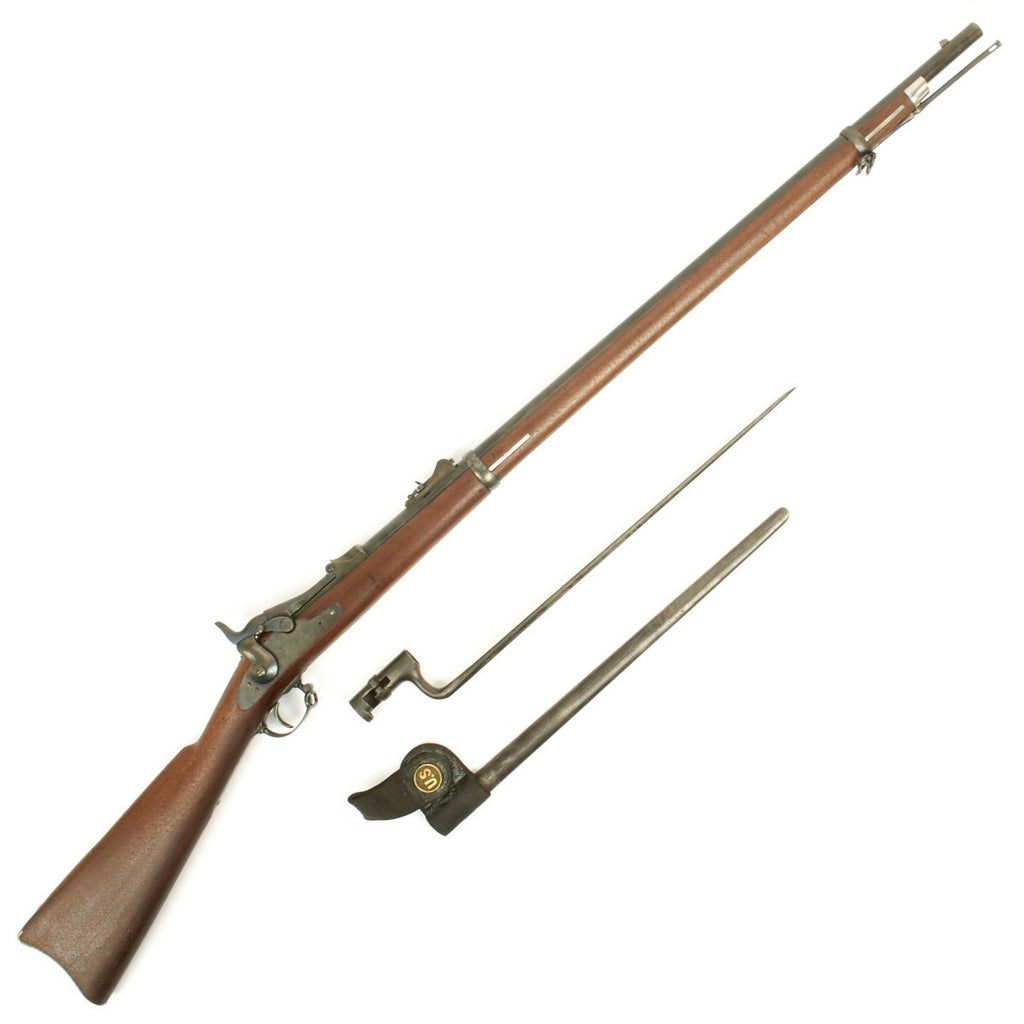 Original U.S. Springfield Trapdoor Model 1873 Rifle made in 1883 with Bayonet and Scabbard - Serial No 198849 Original Items