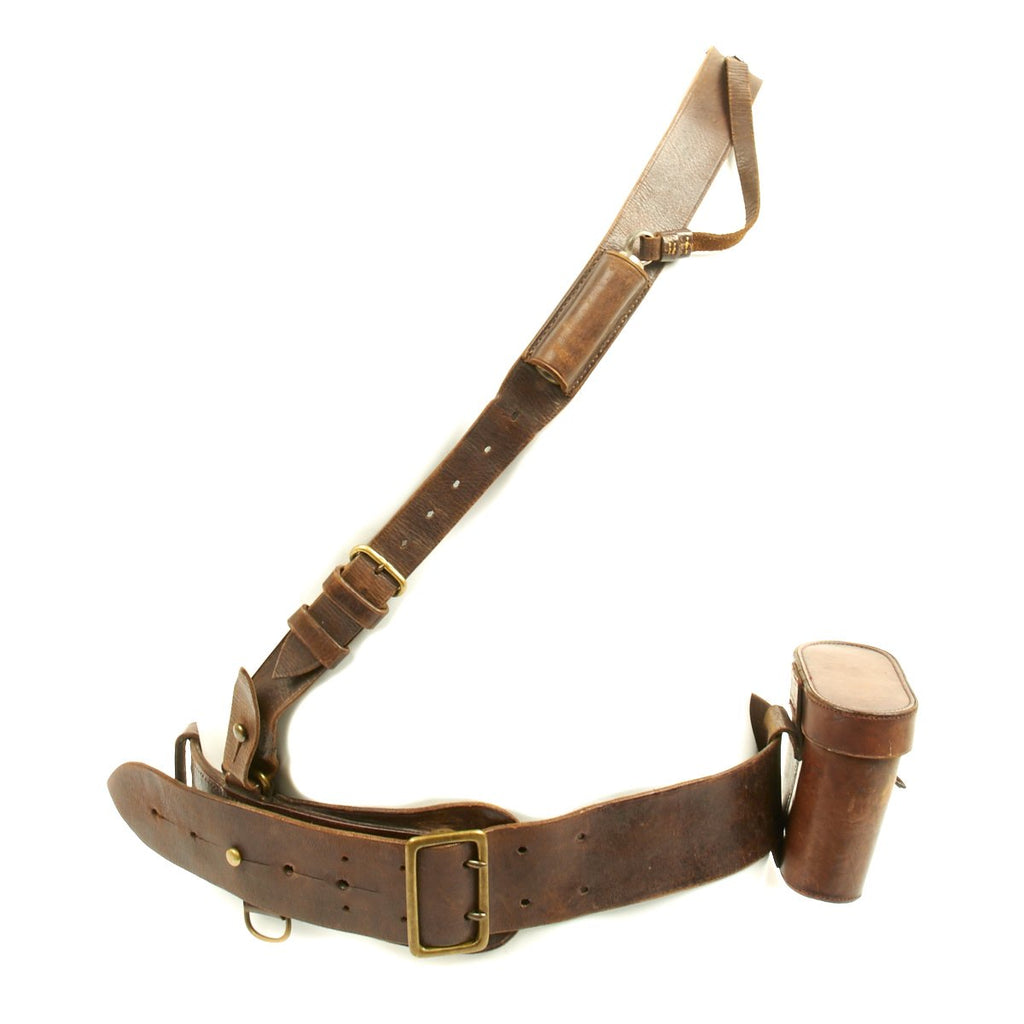 Original British WW1 Officers Sam Browne Belt Set with Whistle and Field Glasses in Case Original Items