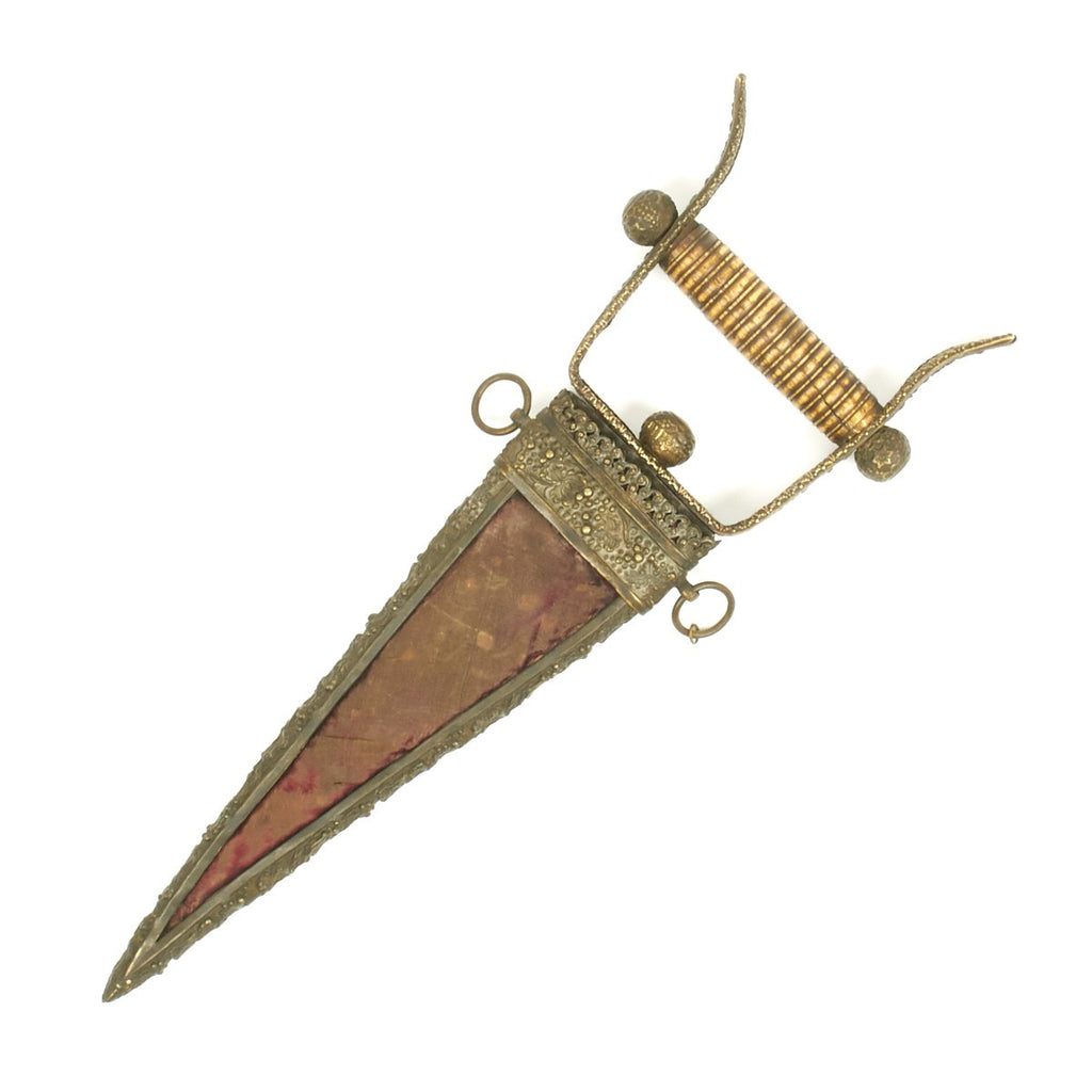 Original Indian 17th Century Wootz Steel Katar Dagger with Heavily Embossed Handle and Scabbard Original Items