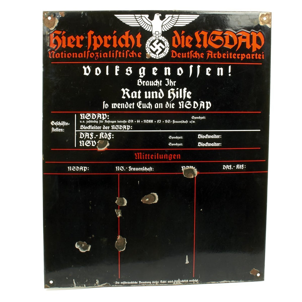 Original German WWII Enamel Sign der NSDAP Public Announcement Board - Emailleschild Original Items