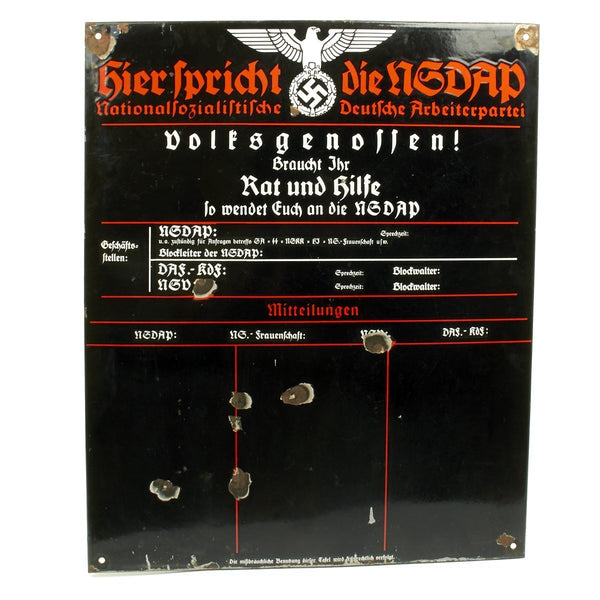 Original German WWII Enamel Sign der NSDAP Public Announcement Board ...