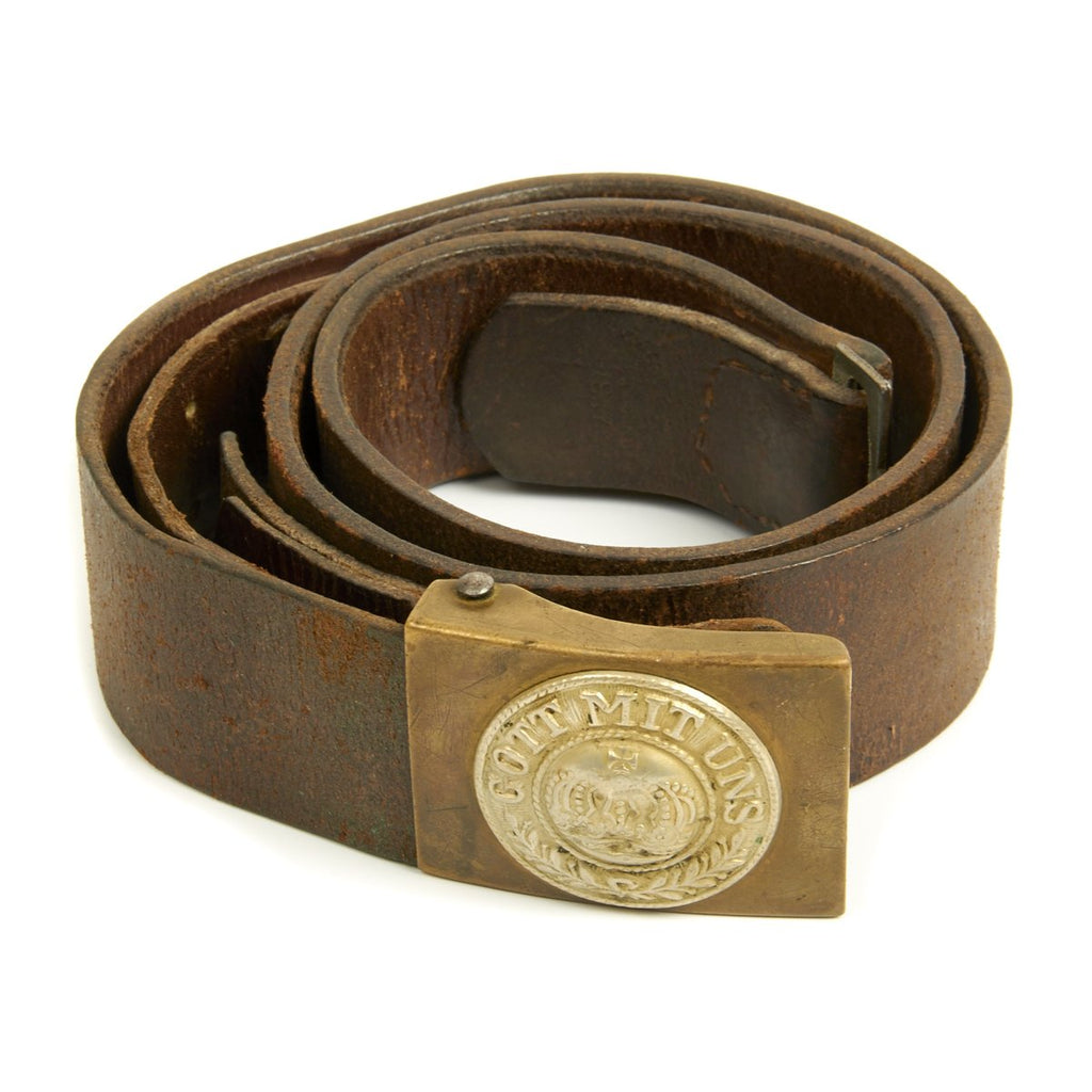 Original German WWI 1917 Dated Got Mit Uns Brass Buckle with Belt and Tab Original Items