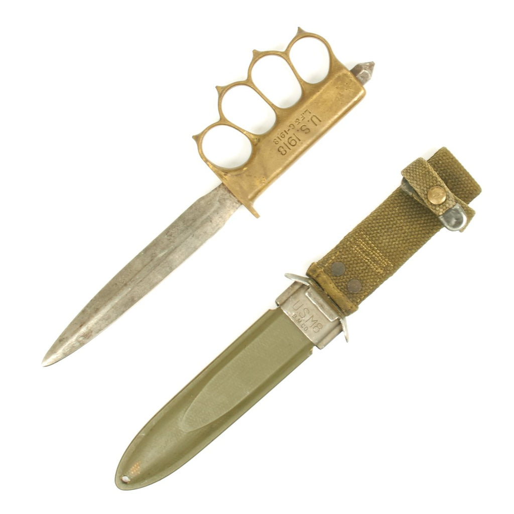 Original U.S. WWI/WWII Model 1918 Mark 1 Trench Knife Paratrooper Modified with M8 Scabbard Original Items