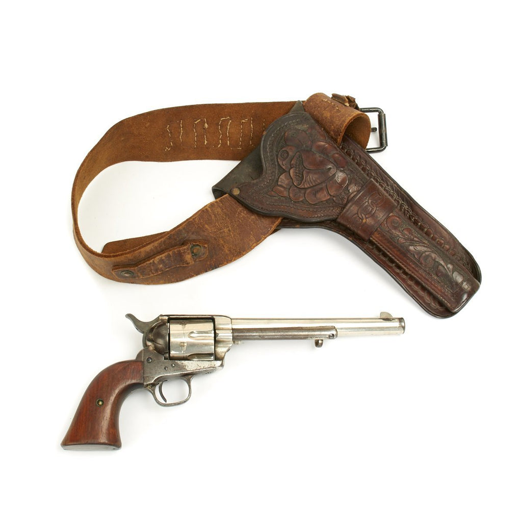 Original U.S. 1877 Colt Nickel-Plated Single Action Army Revolver Serial 38495 with Vintage Holster and Belt Original Items