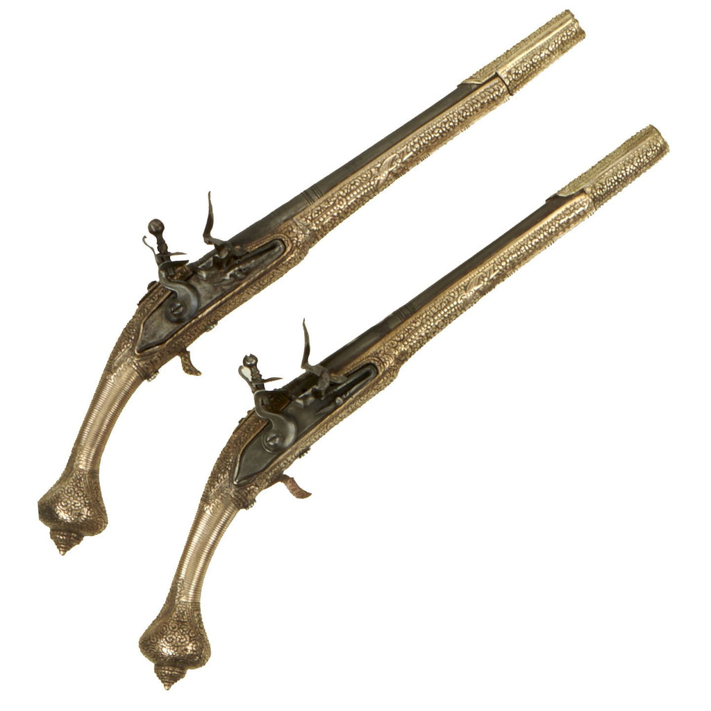 Original Pair of Balkan Greek Style Metal Stock Flintlock “Aegean Pirate” Pistols - circa 1800-1820 Original Items