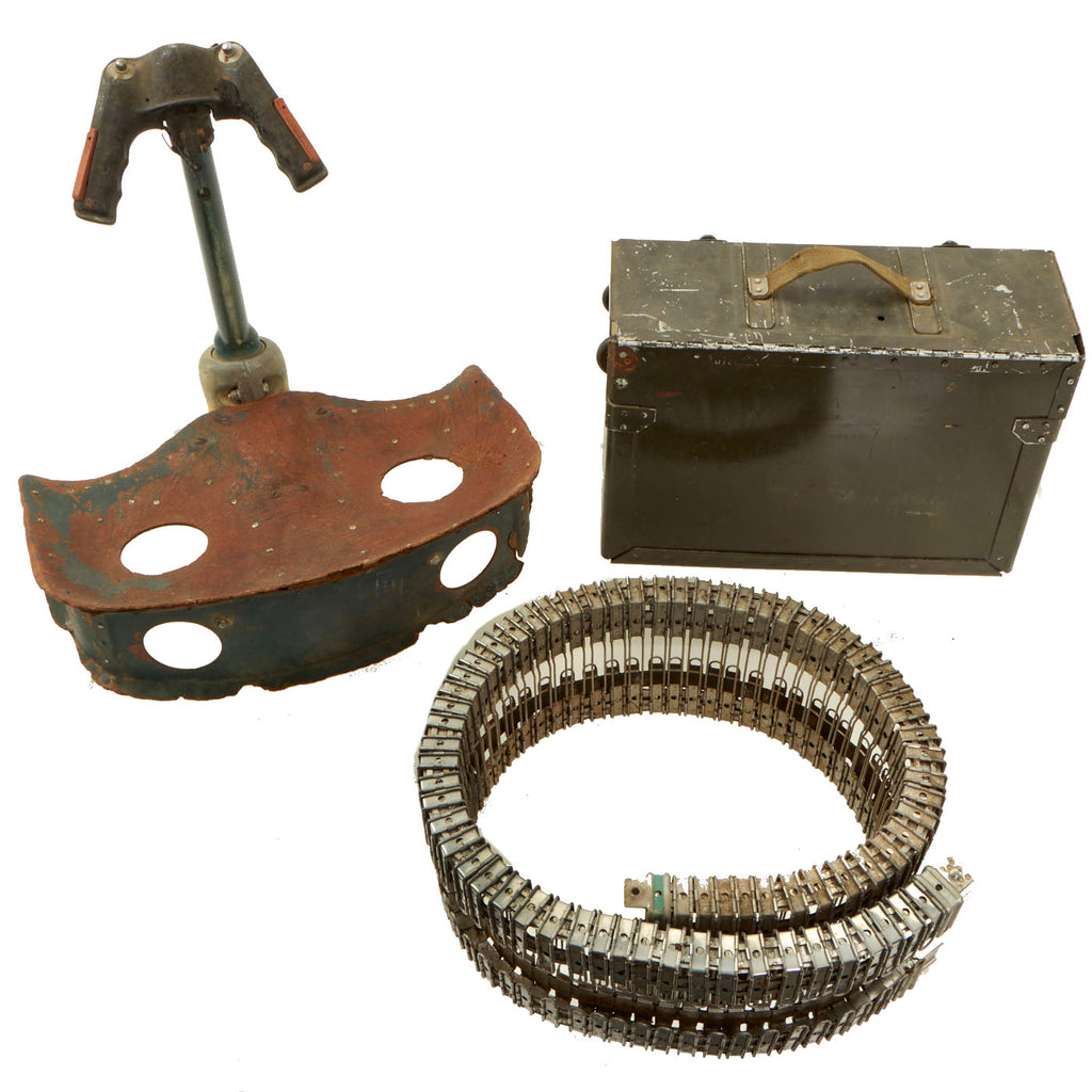 Original U.S. WWII B-24 Bombardier Chin Turret Seat With .50 Cal Ammunition Box And Flexible Feed Chute - 3 Items Original Items