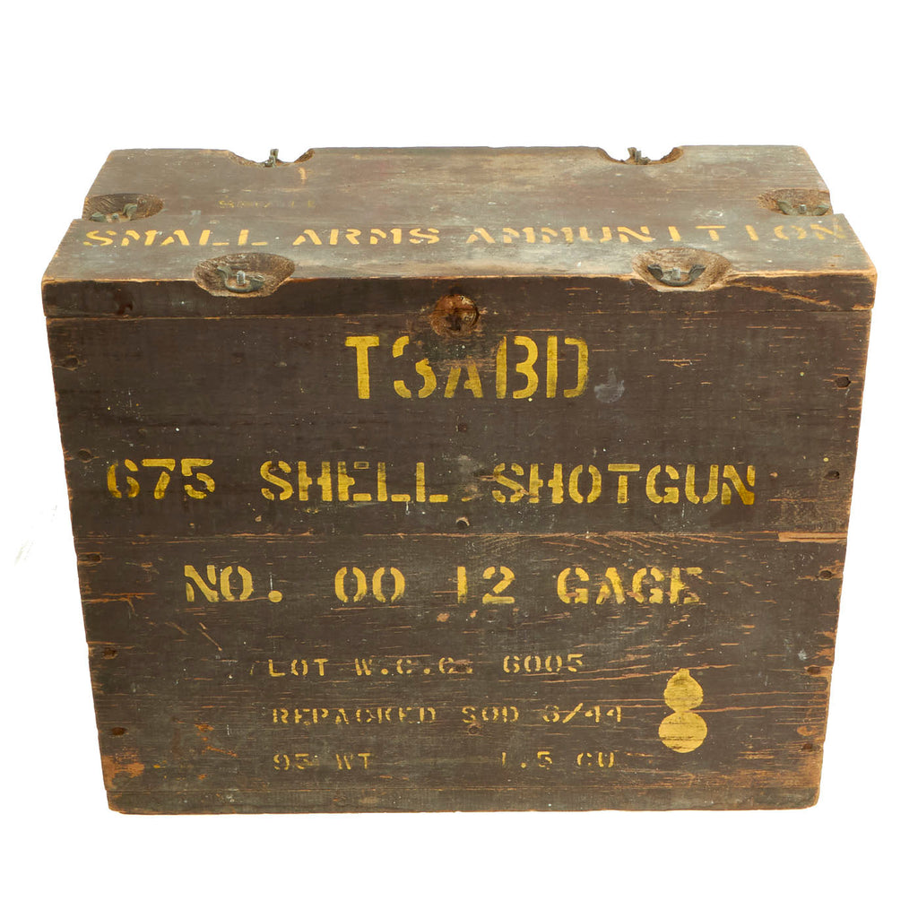 Original U.S. WWII US Army Wooden Shotgun T3ABD 12 Gauge, No.00 Buckshot M1917 Ammunition Crate - Dated 1944 Original Items