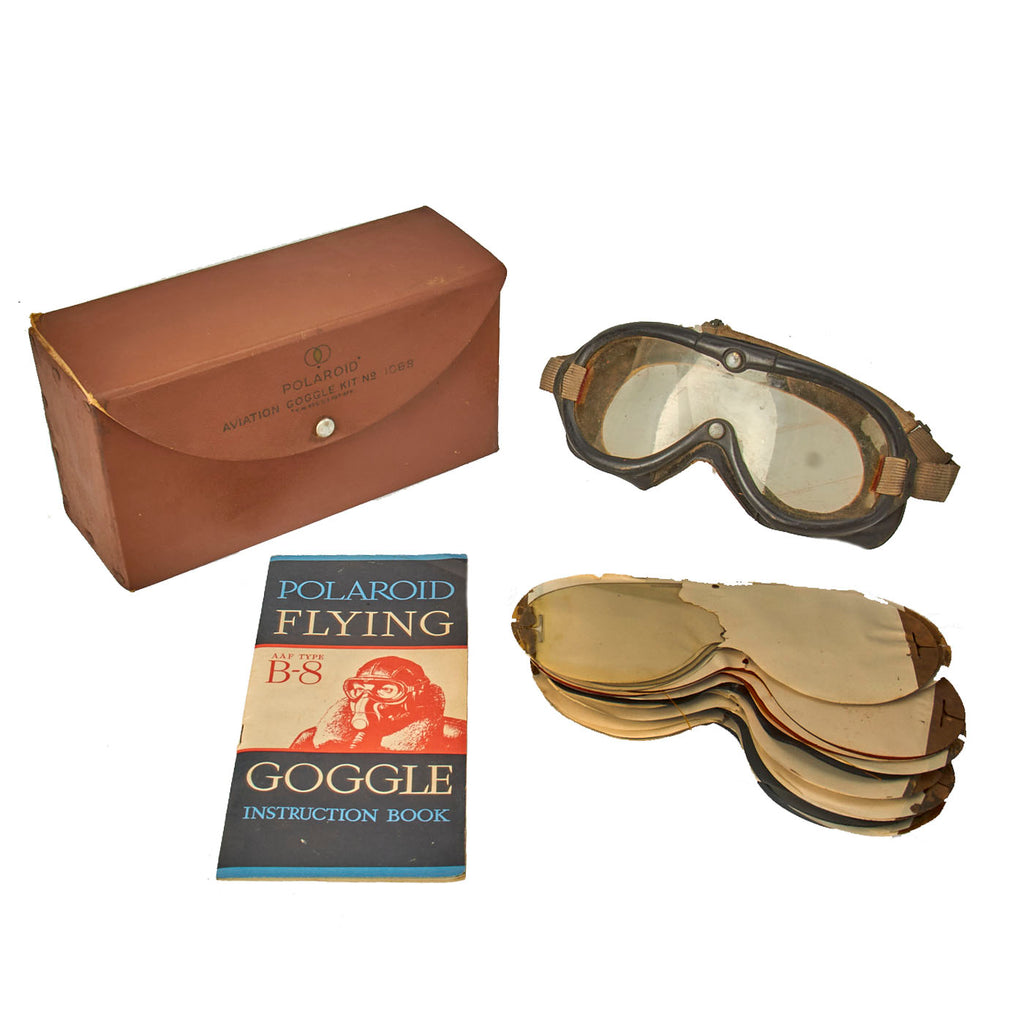 Original U.S. WWII Army Air Forces Polaroid Aviation B-8 Goggle Kit No. 1068 - Complete Original Items