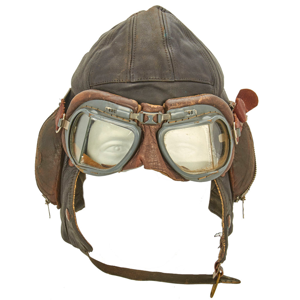 Oginal British WWII RAF Bomber Type B Flying Helmet 1939 Dated and Signed by Crew with MK VIII Goggles in Box Original Items