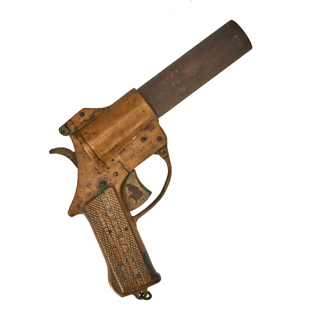 Original U.S. WWII International Flare Signal Company Brass-Framed Pistol Serial 30788 - Dated Mar. 1945 Original Items