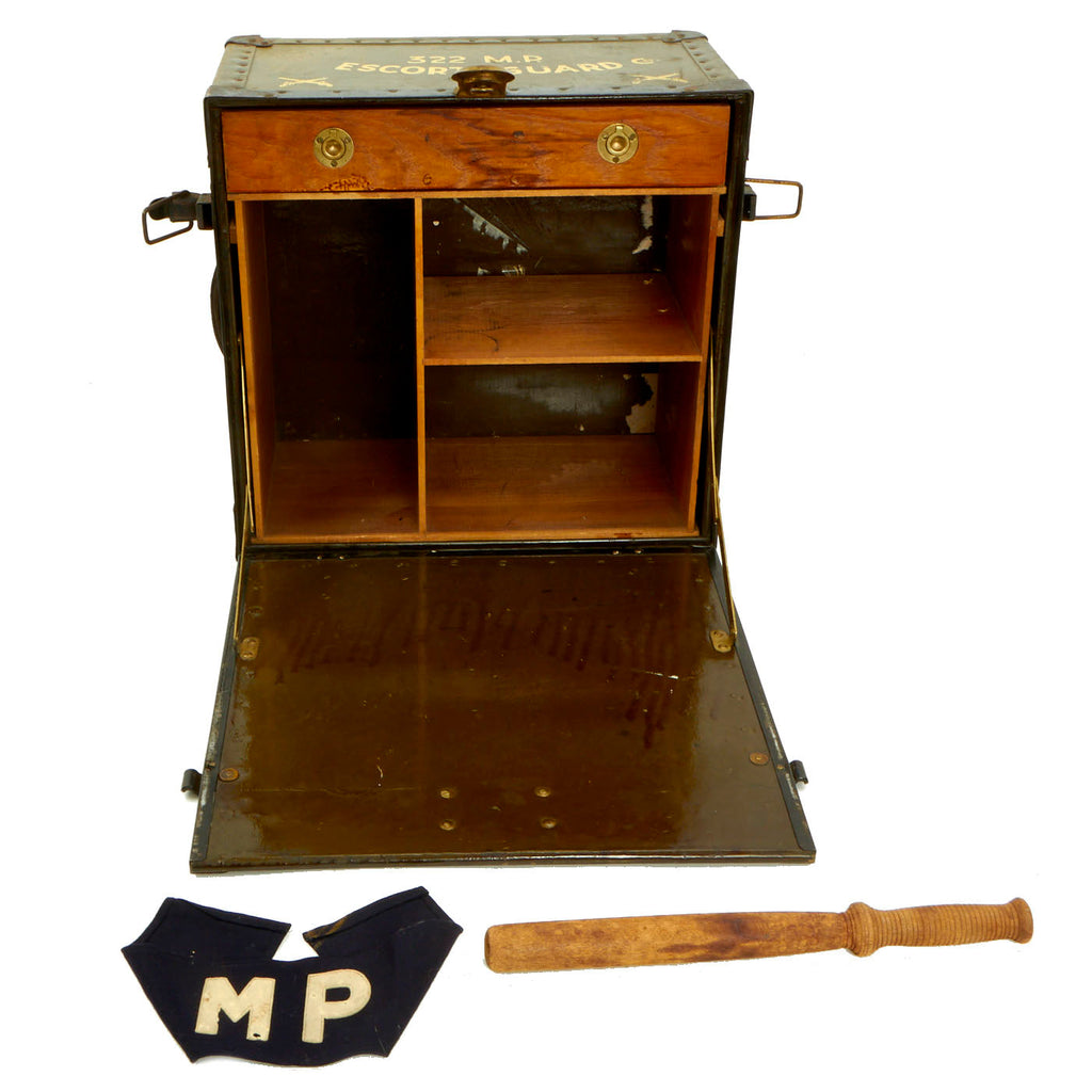 Original U.S. WWII 322nd Military Police Escort Guard Company Field Desk From The Manzanar War Relocation Center - With Armband & Bludgeon Original Items