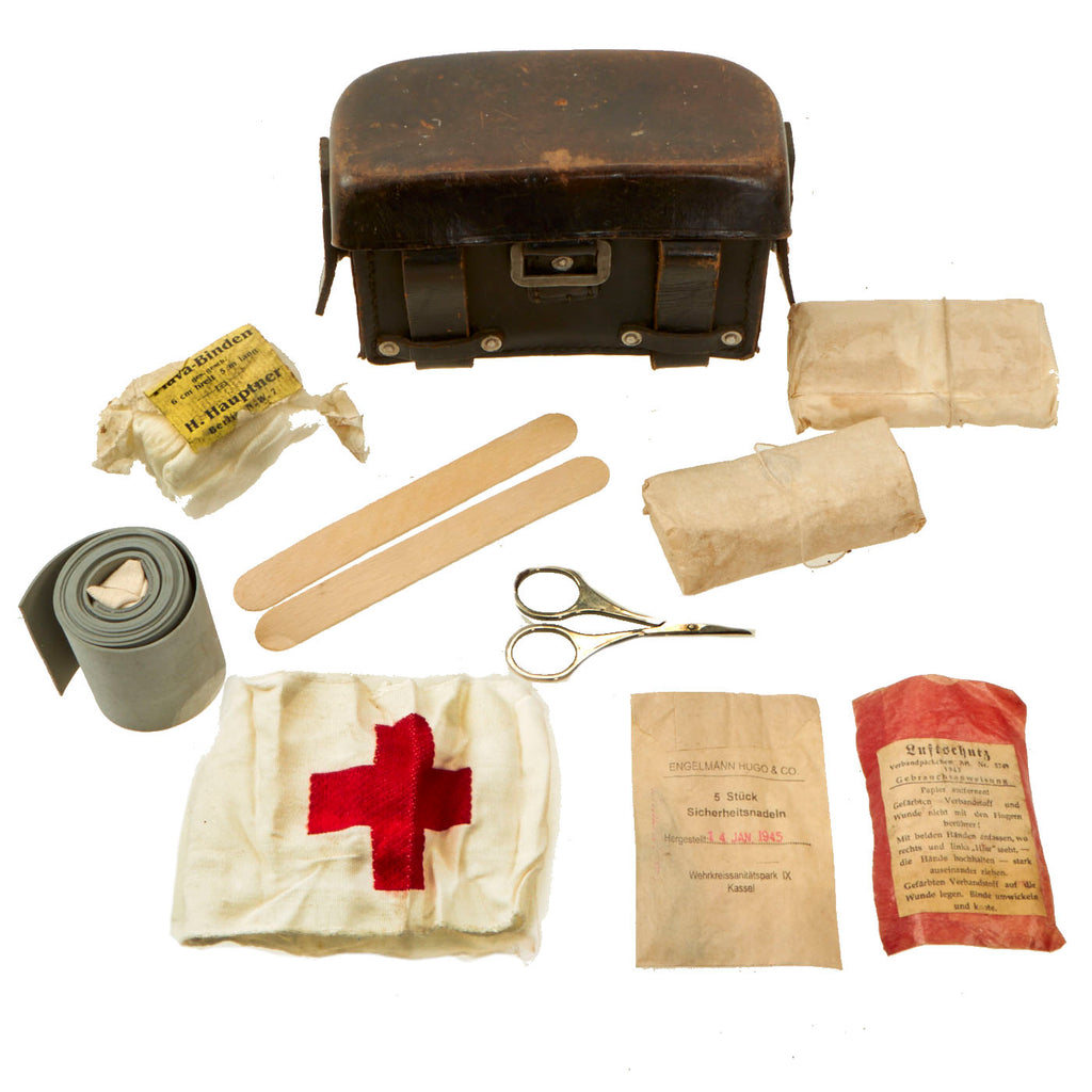 Original German WWII DRK Medic Pouch with Supplies marked Sanitätslager Babelsberg - Deutsches Rotes Kreuz Original Items