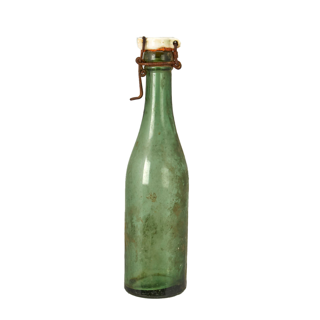 Original German WWII Luftwaffe Marked Green Glass Beer or Wine Bottle - Marked Property of Luftwaffe Original Items