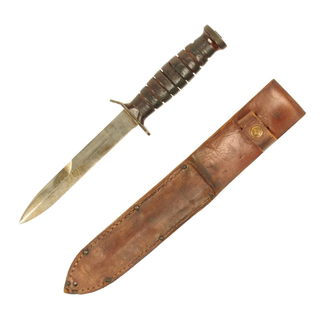 Original U.S. WWII 1944 M3 Imperial Fighting Knife with Leather Scabbard Original Items