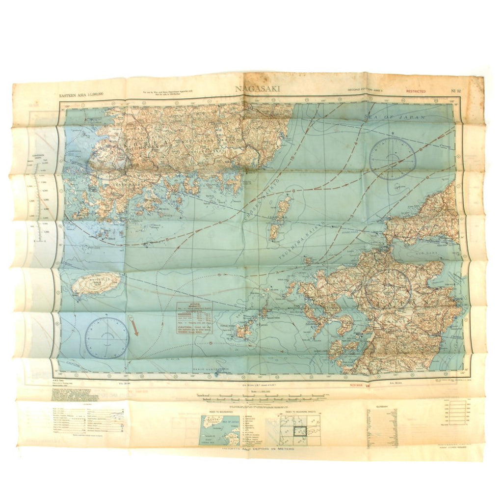 Original U.S. WWII Army Air Forces Silk Escape Map - Nagasaki and Kagoshima 1944 Original Items