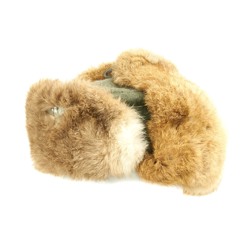 Original German WWII Eastern Front Rabbit Fur Winter Hat - Dated 1943 Original Items