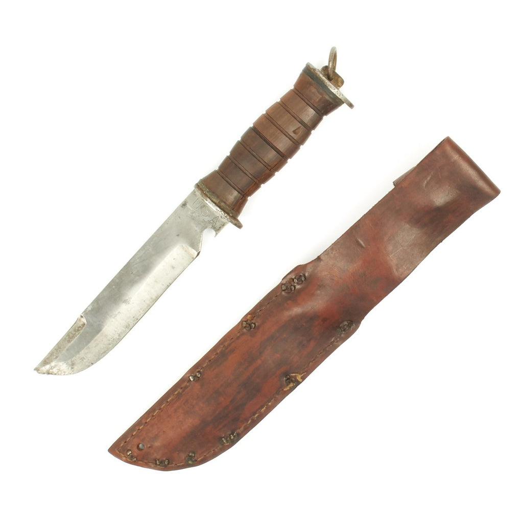Original WWII Large EG Waterman EGW Wood Grip Fighting Knife with Scabbard Original Items