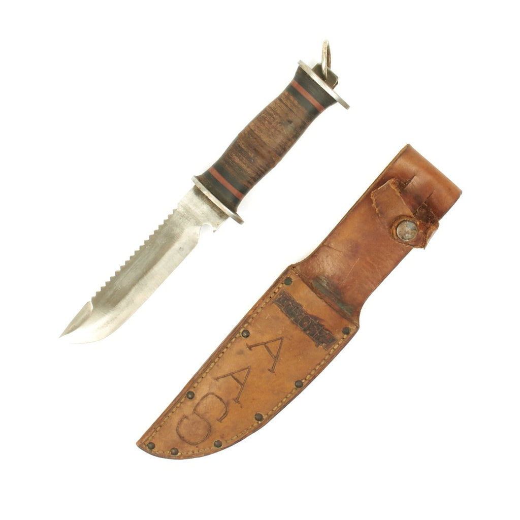 Original WWII EG Waterman EGW Leather Grip Survival Knife with Personalized Scabbard Original Items