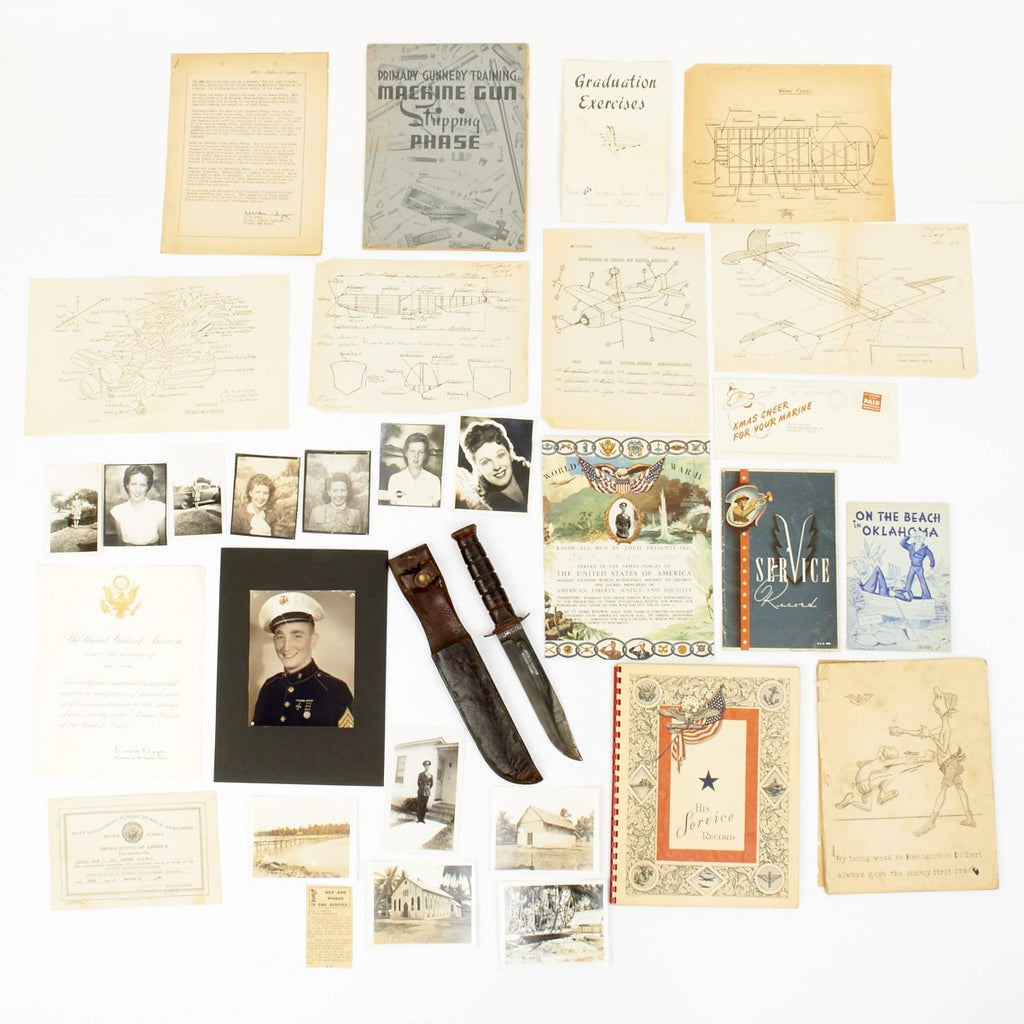 Original U.S. WWII USMC Battle of Iwo Jima Named Early Red Spacer KA-BAR Grouping Original Items