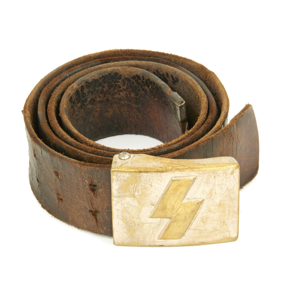 Original German WWII HJ Leather Belt with DJ Single Rune Brass