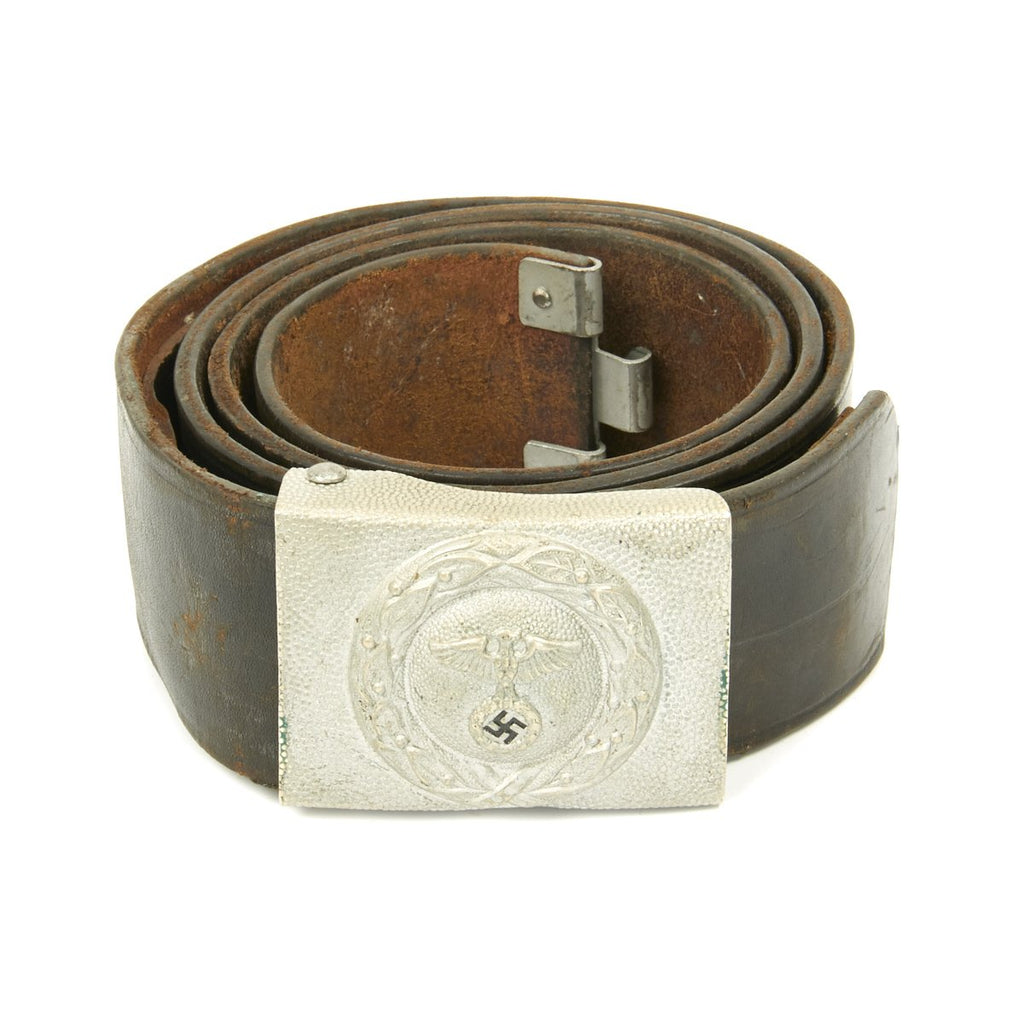 Original German WWII Early RLB EM/NCO Leather Belt and Plated Brass Buckle - Rare Original Items
