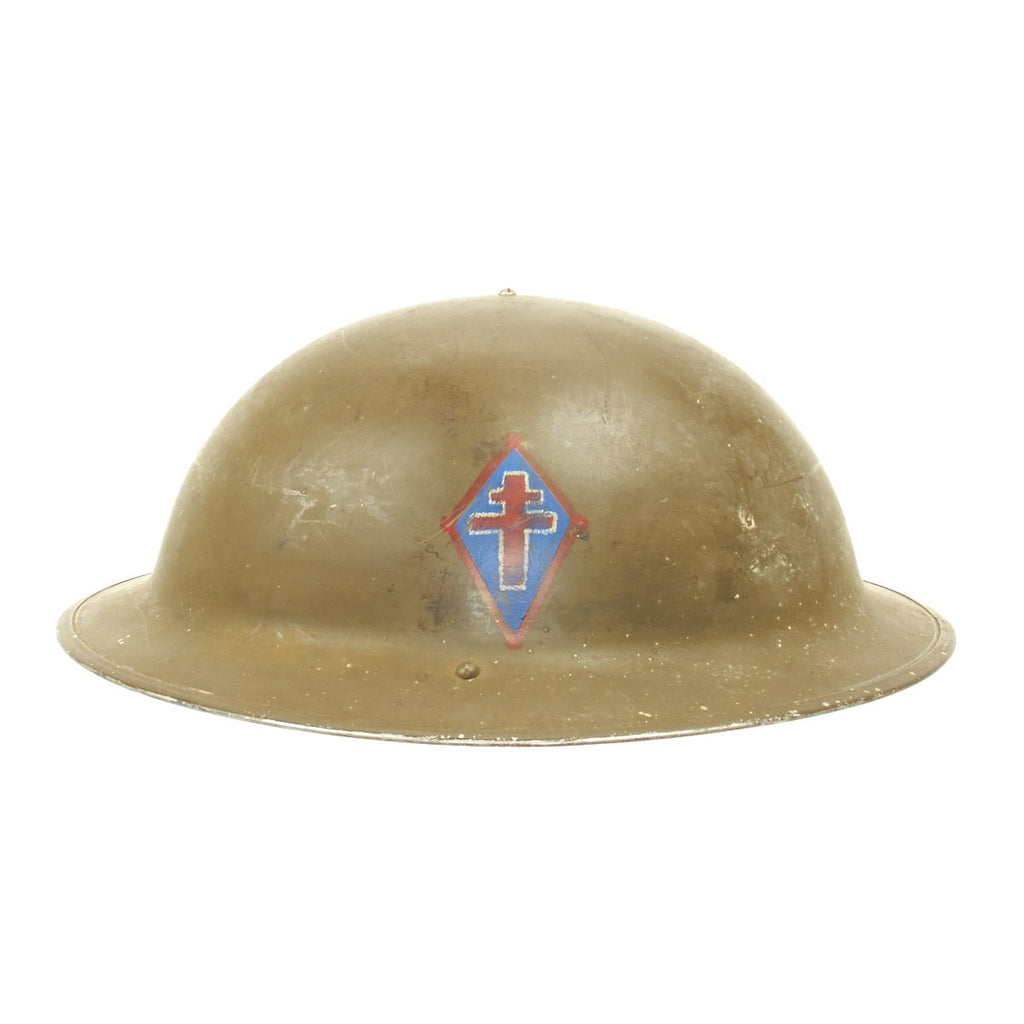 Original Free French (Cross of Lorraine) Canadian WWII Brodie MkII Steel Helmet - Dated 1942 Original Items