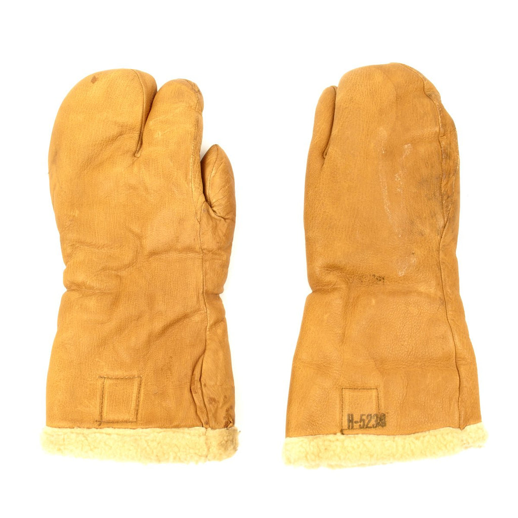 Original U.S. WWII Army Air Force A-9A Leather Flying Mitten Gloves - Medium Size Original Items