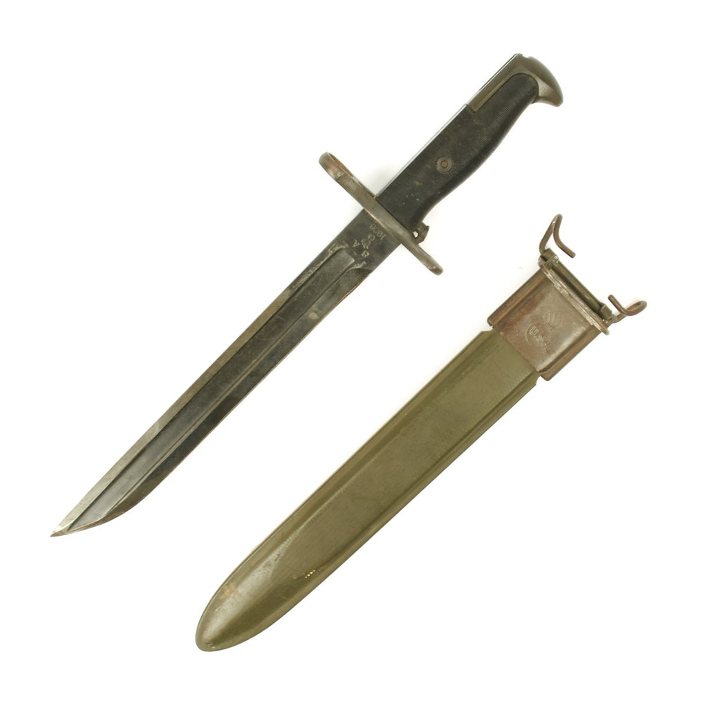 Original U.S. WWII M1905E1 Bayonet Marked SA 1906 Low Serial 78783 -  10″ Ground Knife Point Original Items