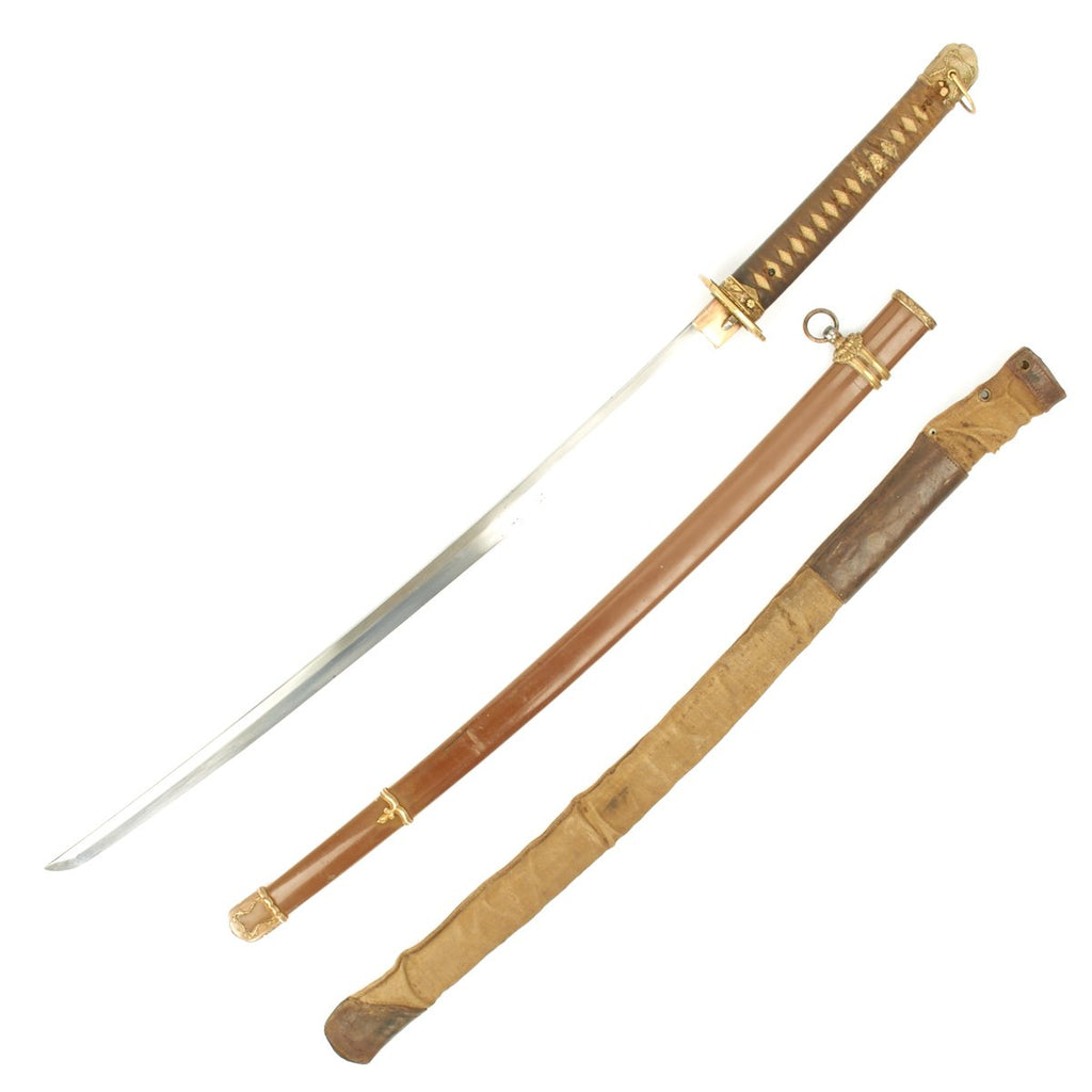 Original WWII Japanese Army Officer Katana Samurai Sword with Steel Scabbard and Canvas Cover- Ancient Handmade Signed Blade Original Items