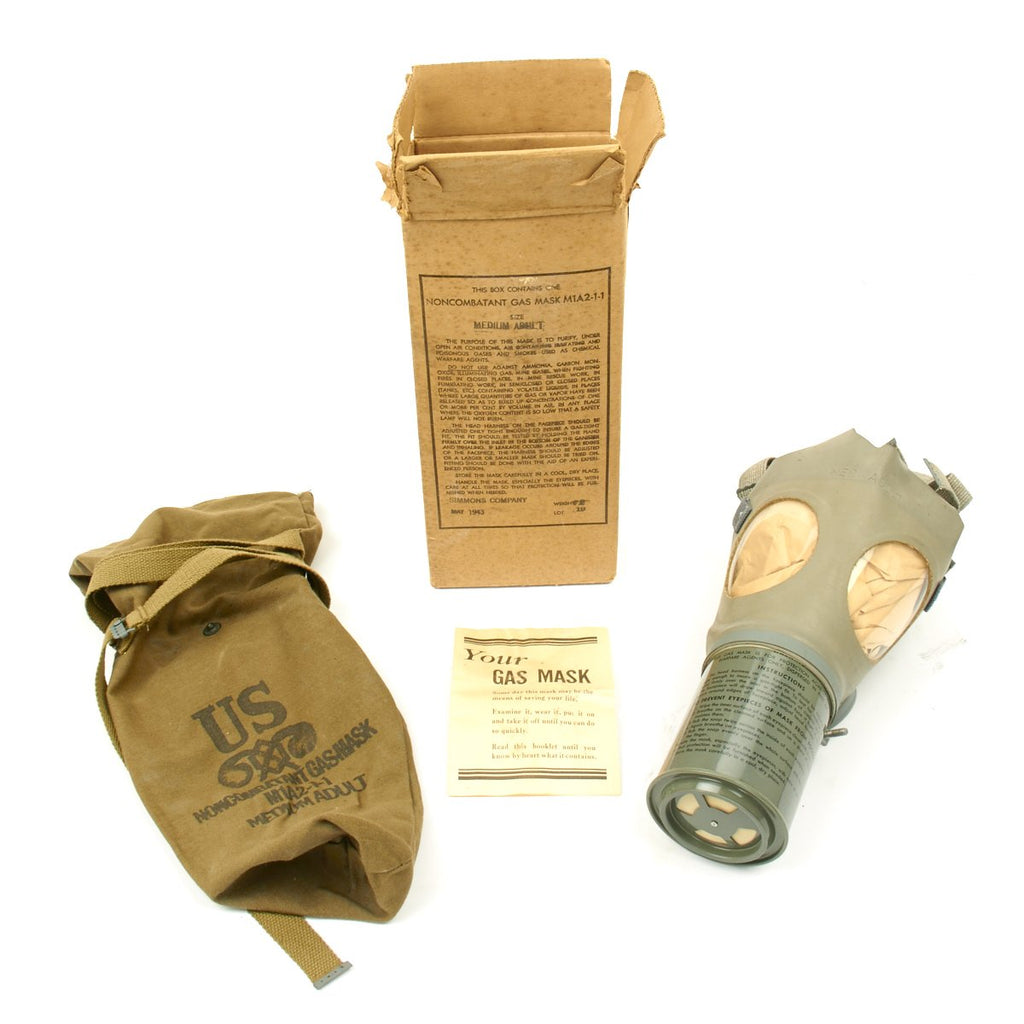 Original U.S. WWII Noncombatant Gas Mask M1A2-1-1 Unissued in Box