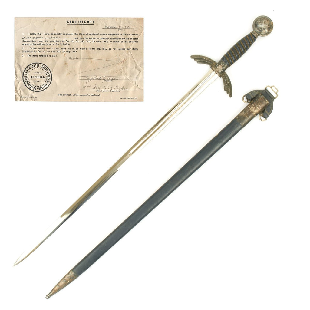 Original German WWII Early Luftwaffe Officer Sword by Eickhorn with USGI Bring Back Certificate Original Items