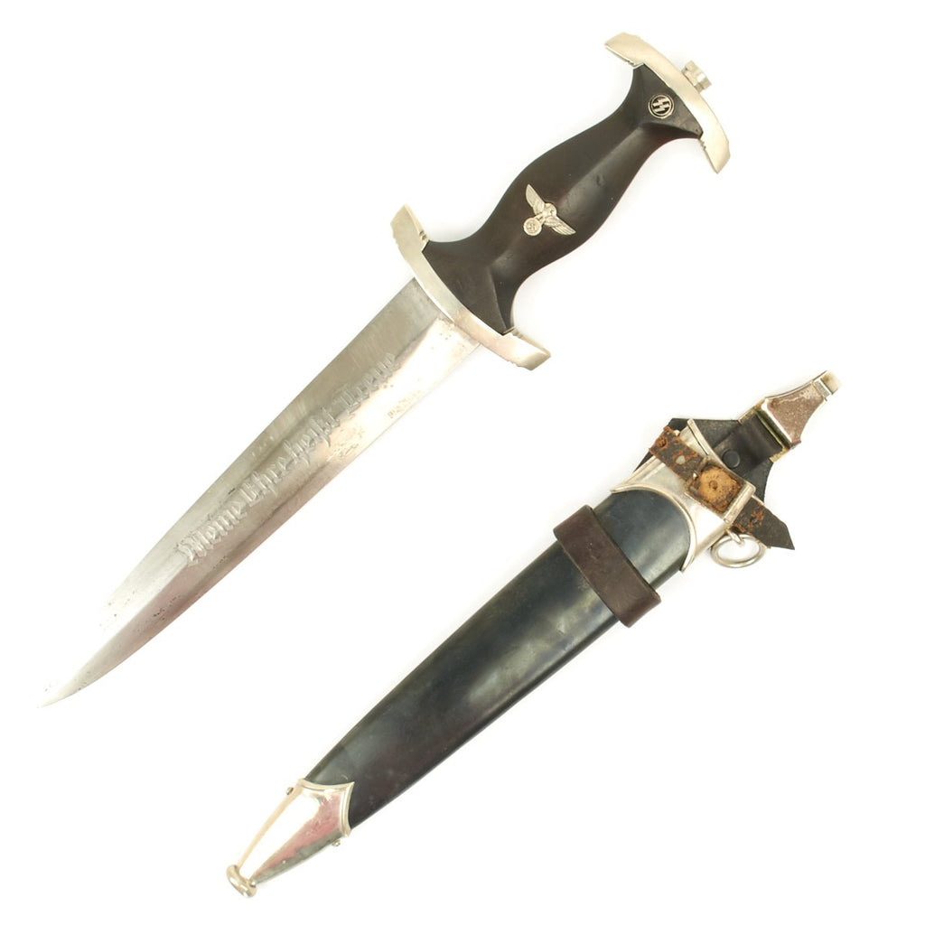 Original German WWII Model 1933 Early SS Dagger by Böker with Vertical Leather Hanger Original Items