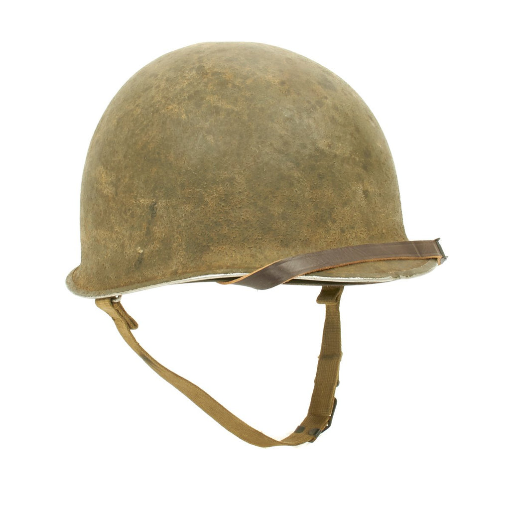 Original U.S. WWII 1943 M1 McCord Fixed Bale Front Seam Helmet with Firestone Tire & Rubber Co Liner Original Items