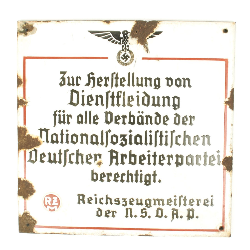 Original German WWII NSDAP Enamel Sign - 15" x 15" Original Items
