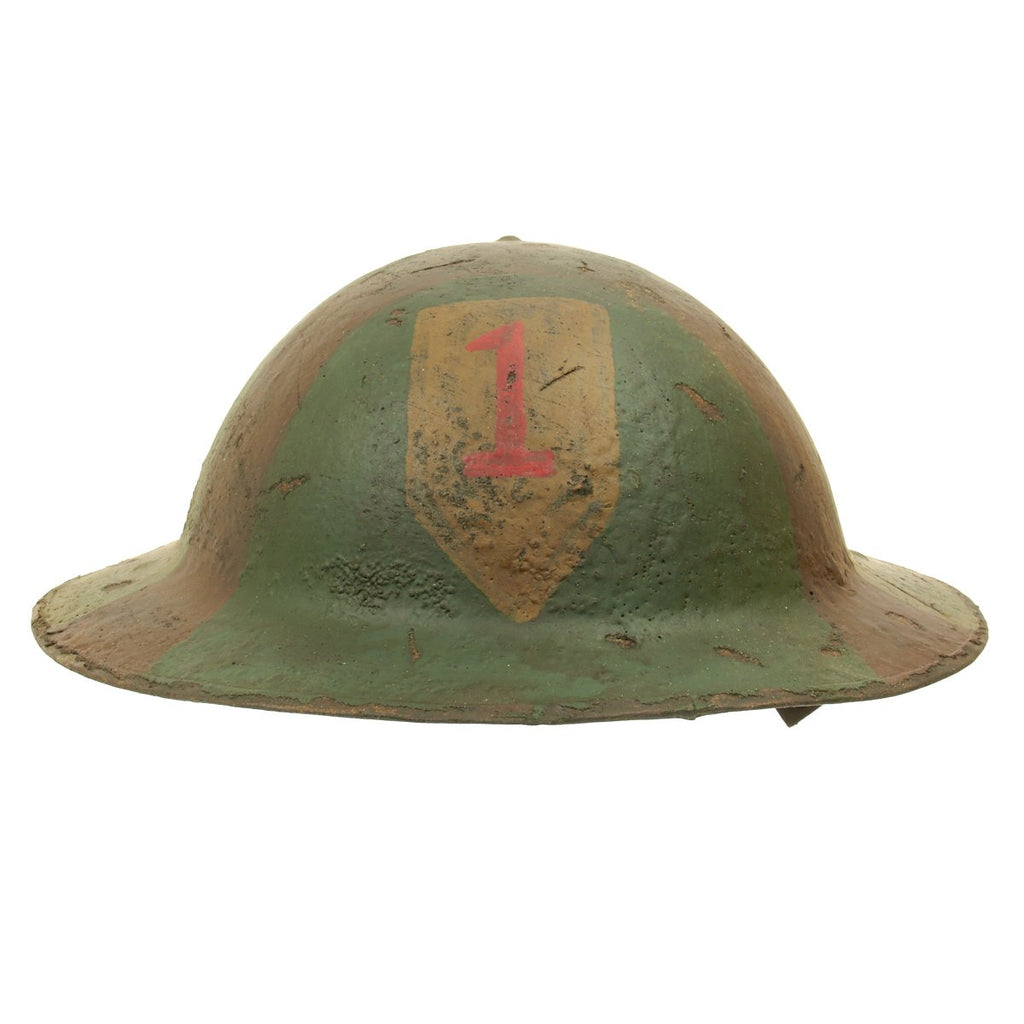 Original U.S. WWI M1917 Refurbished Doughboy Helmet of the 1st Infantry Division - The Big Red One Original Items